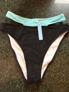 NWT Kya Swim Reversible Isla High Leg Bikini Bottom Mint & Black